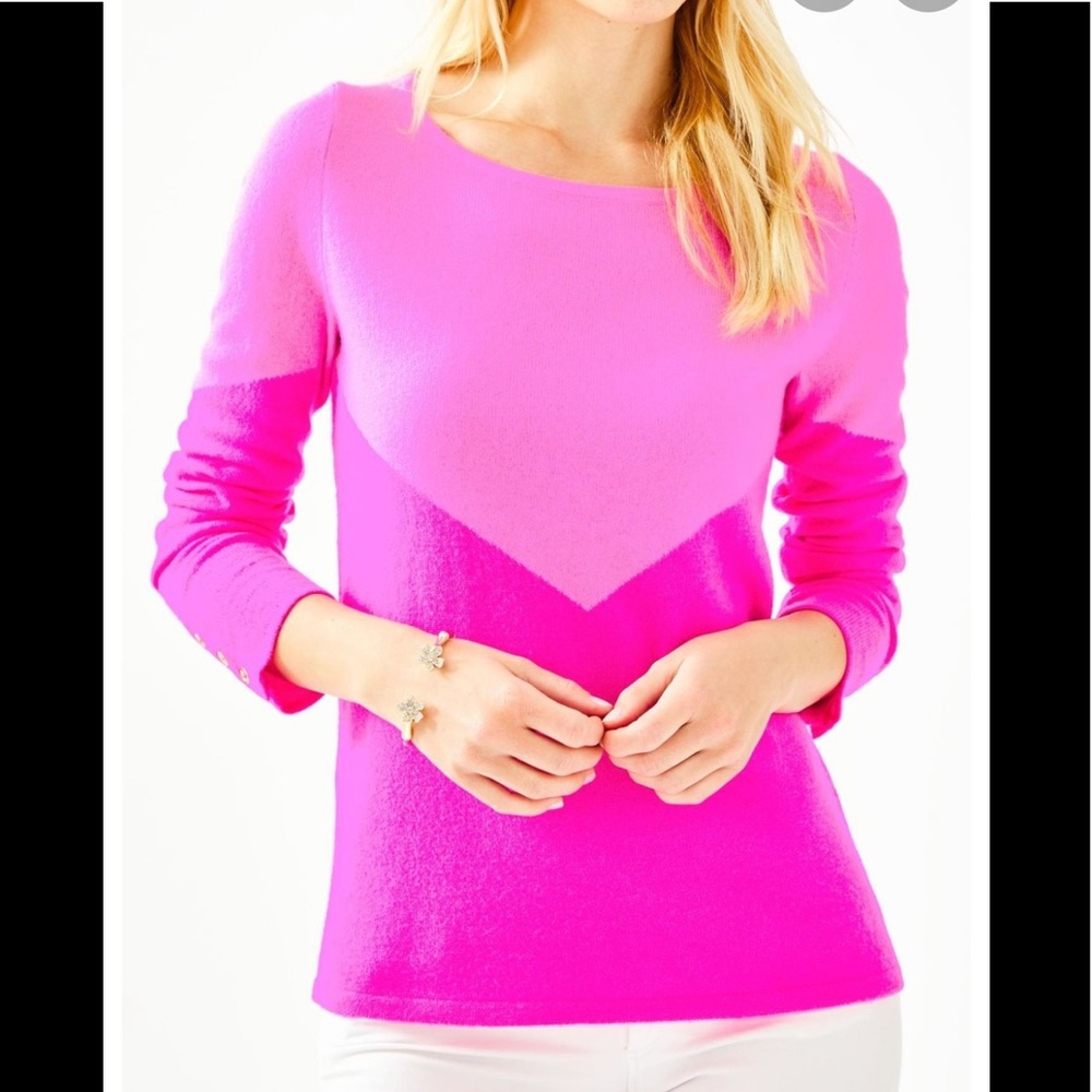 NWT Lilly Pulitzer 🌴💖 Brigitte Cashmere Chevron Sweater Pink XXS